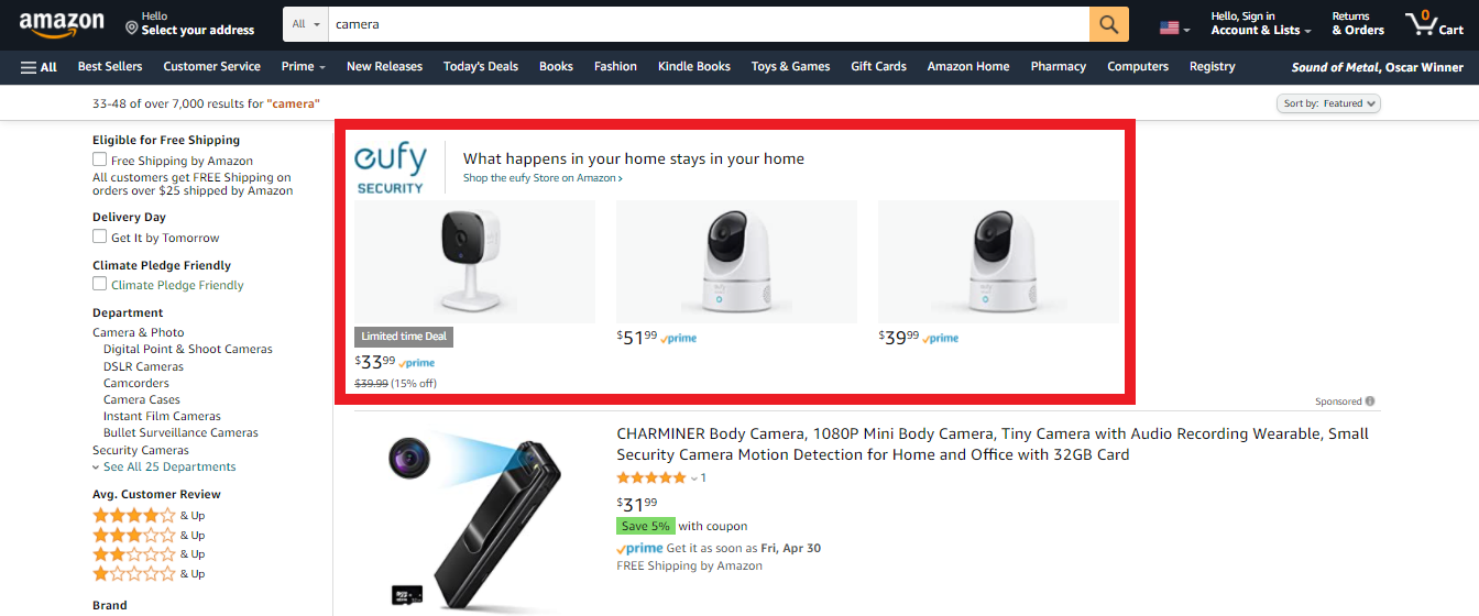 Screenshot from an Amazon product listing showing a sponsored product ad