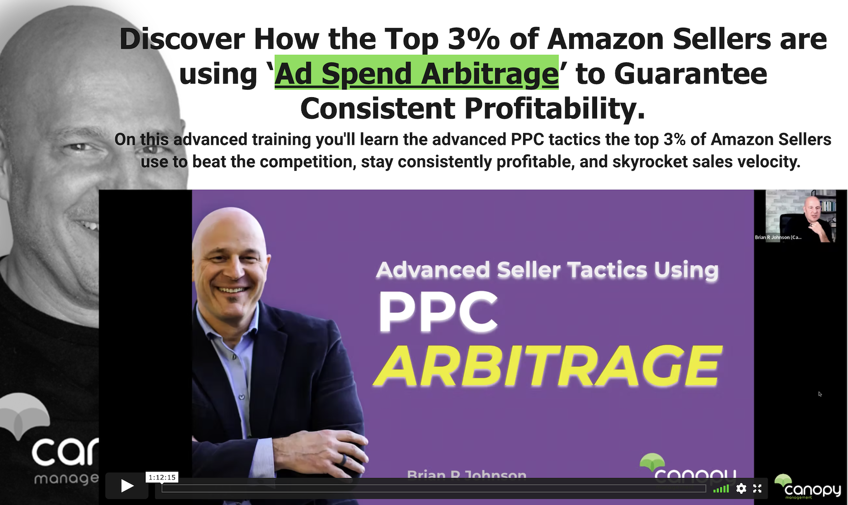 Infographic showing a clickable video on PPC advertising strategy by Canopy Management featuring Brian R Johnson 
