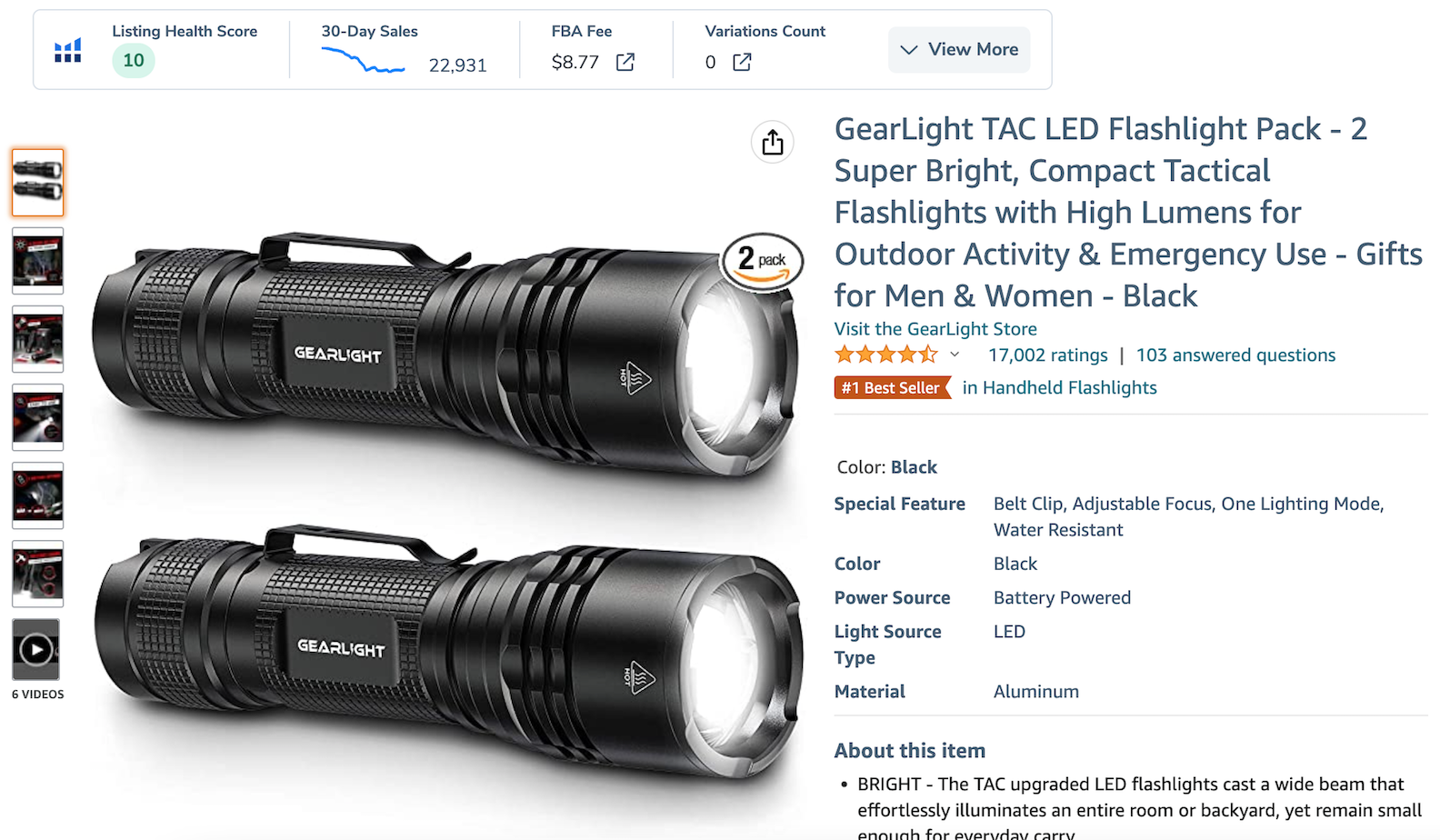 An Amazon product listing for LED flashlights 