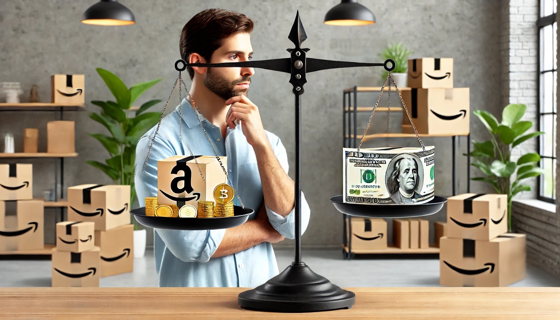 An Amazon seller that's looking at a scale that is weighing the value of ppc ads