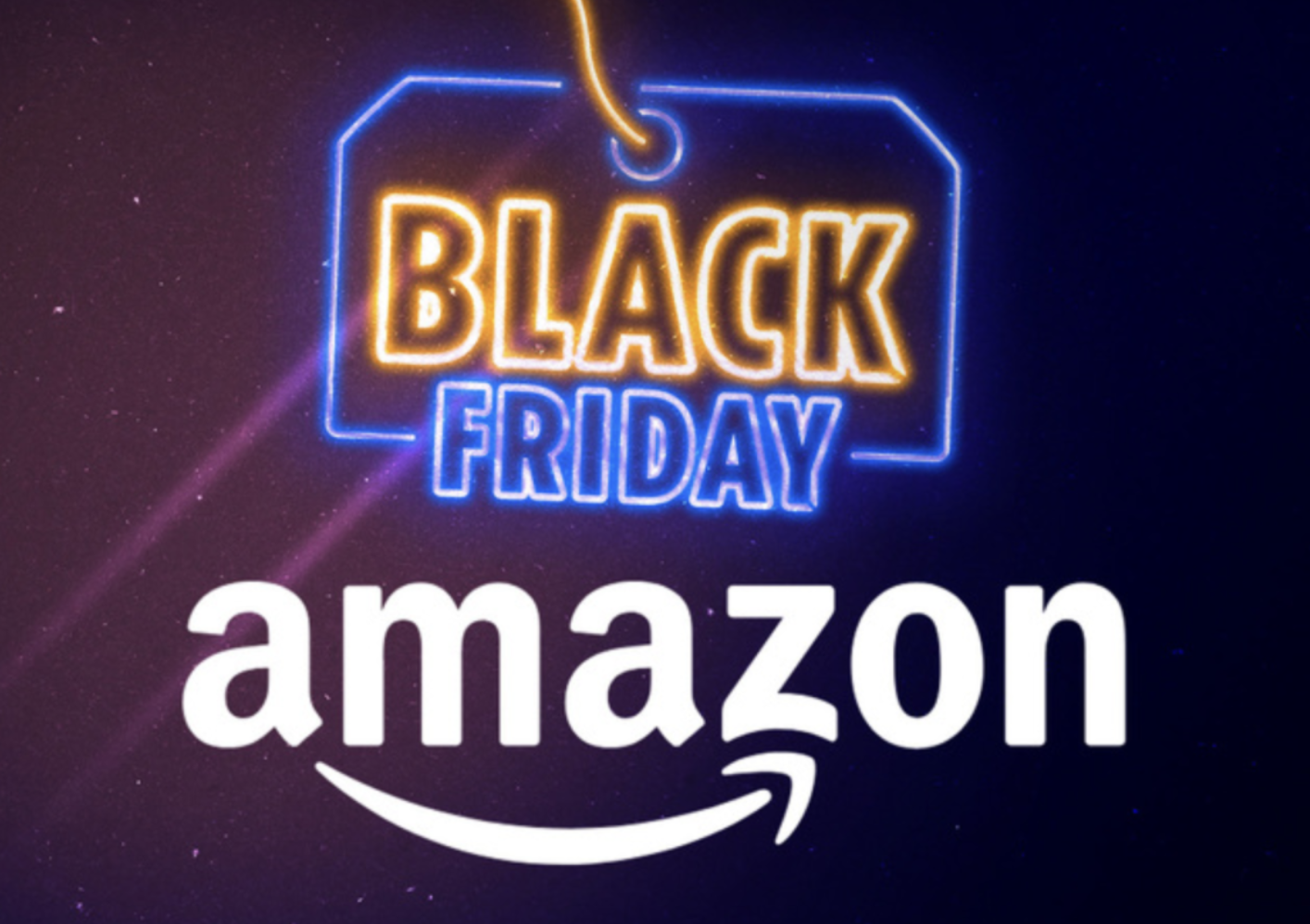 An Amazon ad for Black Friday 2023 with the black friday in neon above the Amazon logo.