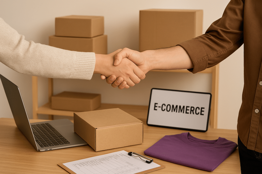 Two ecommerce sellers shaking hands