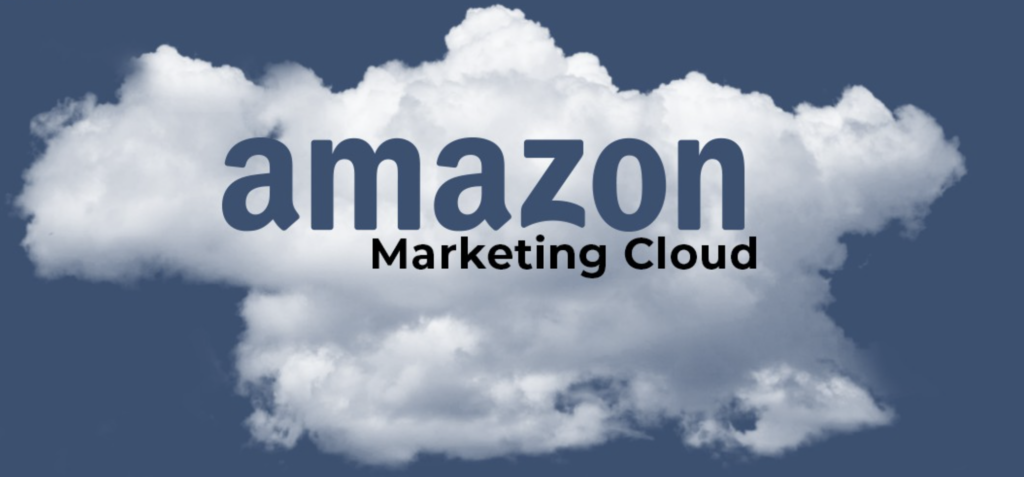 The text Amazon Marketing Cloud overlaid on top of an image of a cloud in the sky