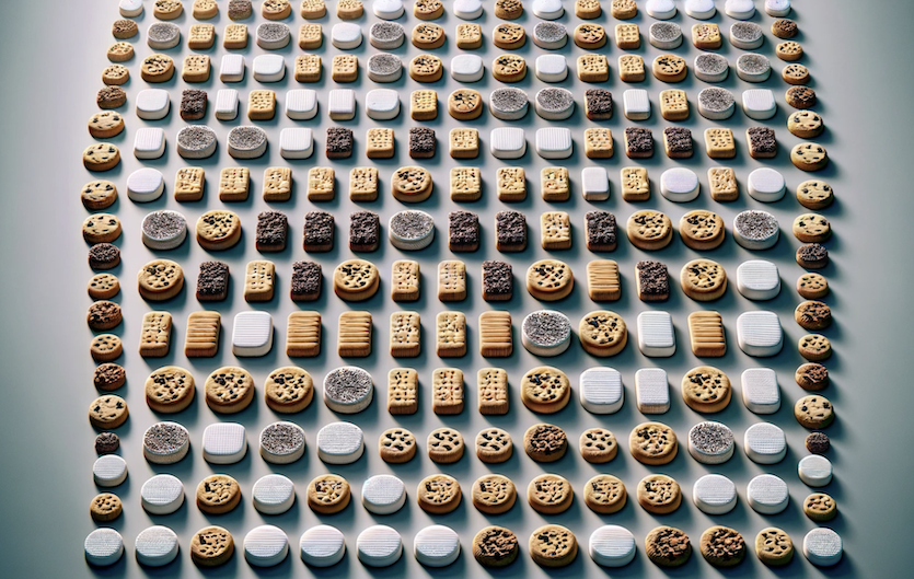 A table full of hundreds of matching cookies 