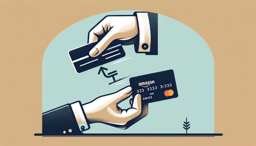 A graphic image showing two hand exchanging credit cards