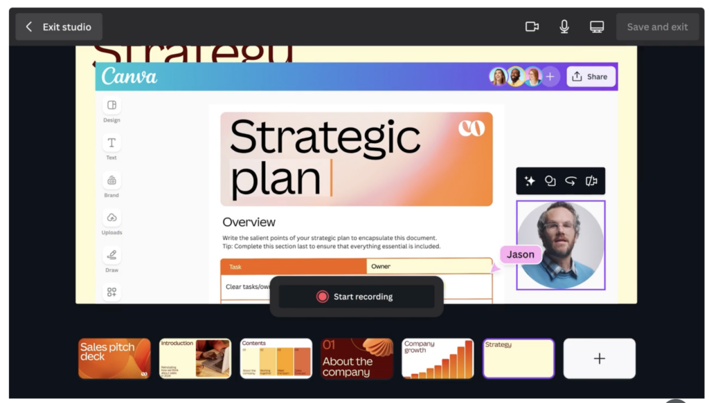 A desktop view of a Canva dashboard showing how to create a video