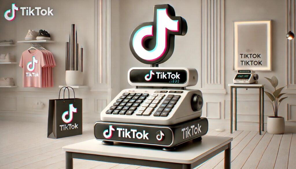 A large cash register with a TikTok logo