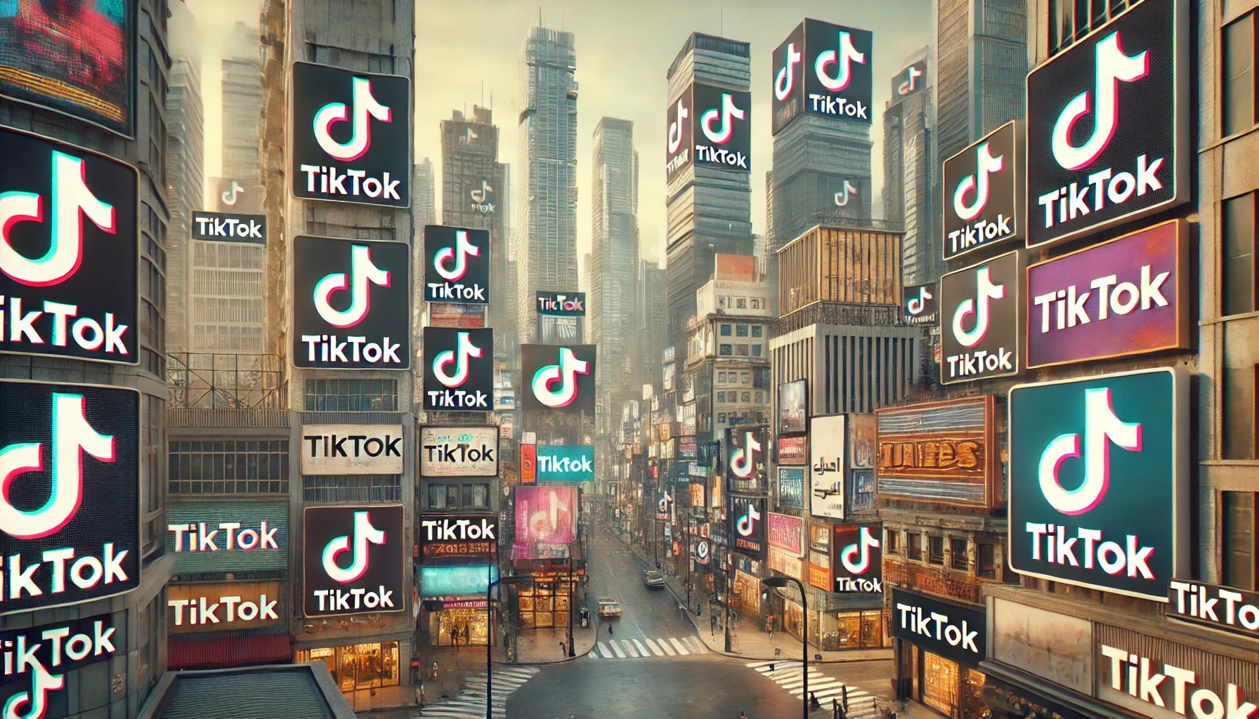 a large downtown area with all the signs and advertising featuring TikTok logos