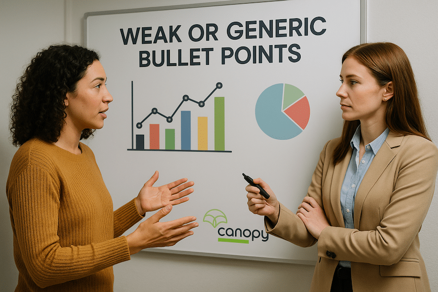 a landscape mode image of two female amazon sellers presenting strategy from a checklist on a whiteboard to a conference of ecommerce sellers