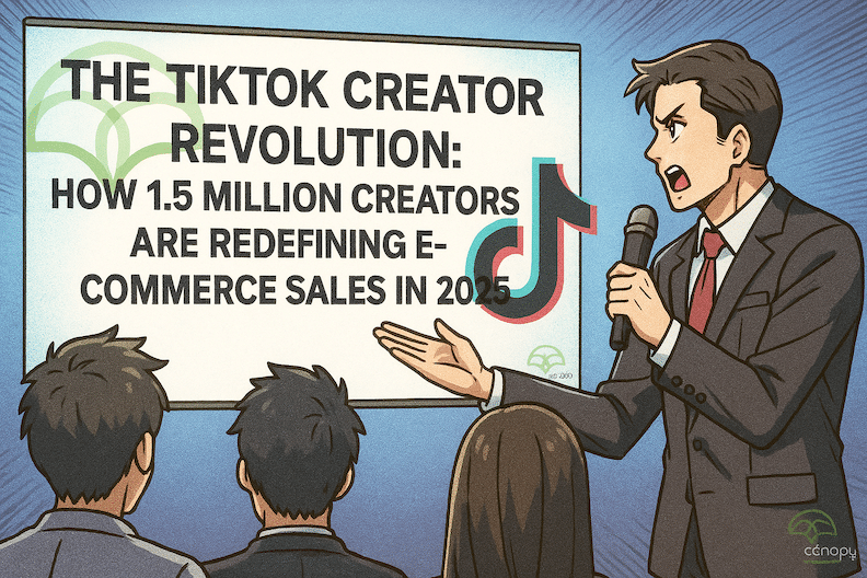 A comic book style infographic showing a male tiktok expert presenting at a conference