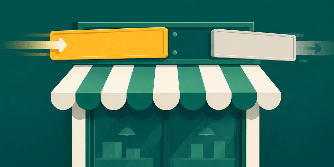 Amazon renamed Sponsored Display to display ads, illustrated as a storefront sign being replaced