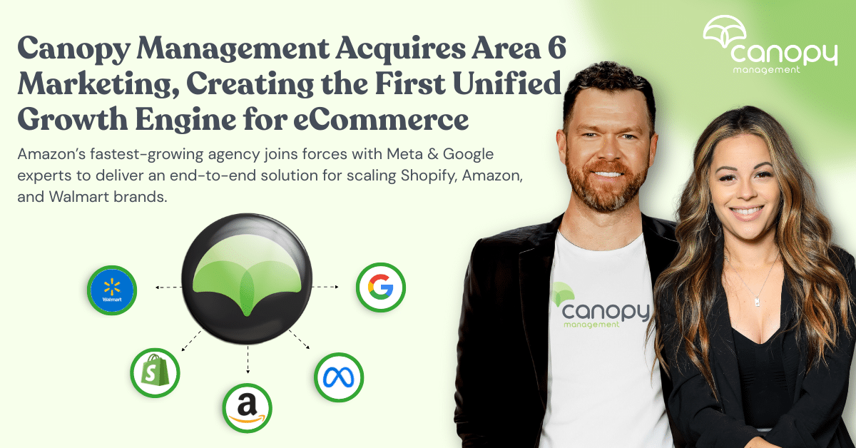 An infographic showing the merger of Canopy Management and Area 6 Marketing
