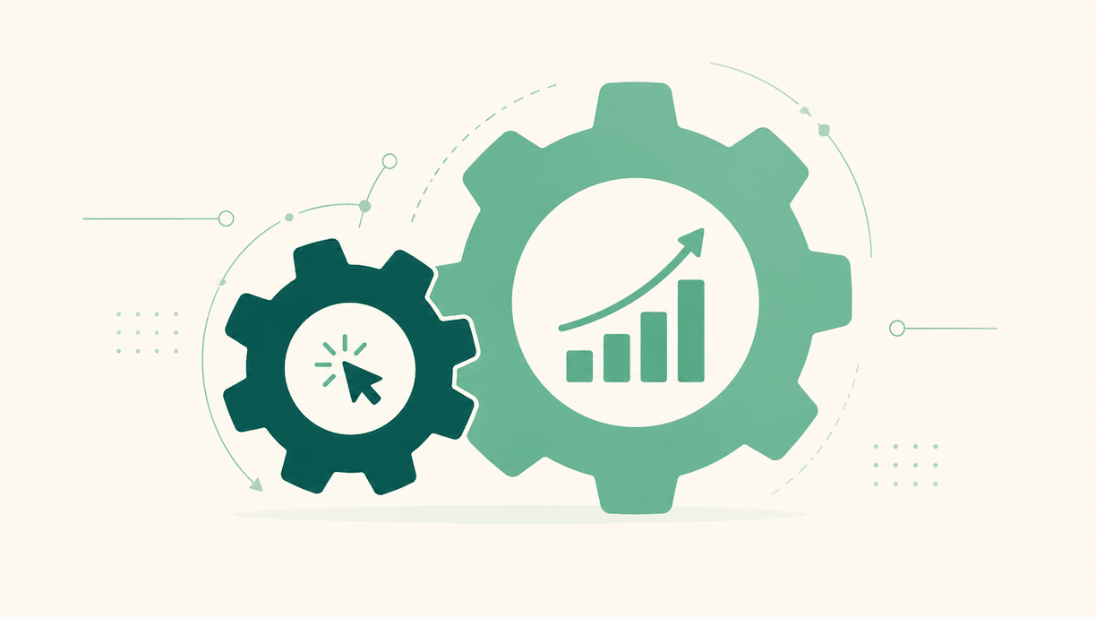 Two interlocking gears representing Amazon PPC and organic ranking driving each other.
