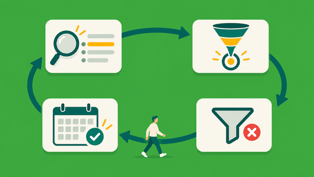 The basic Amazon PPC loop: run auto campaigns, move winners to exact match, add negatives, and review weekly