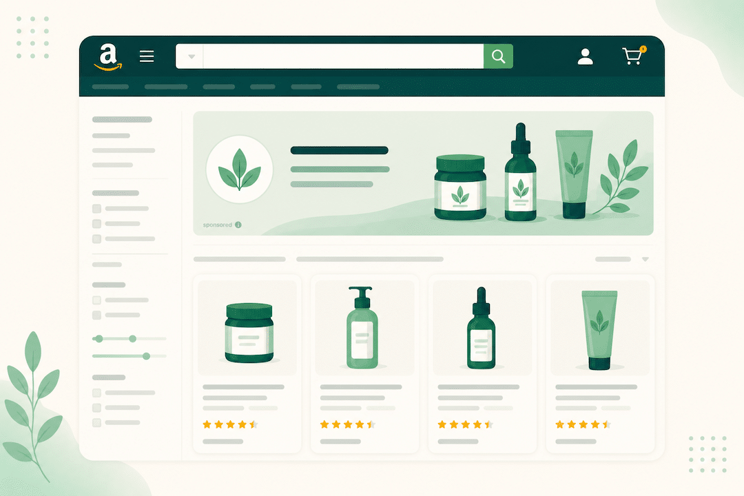 Illustration of Amazon Sponsored Brands ad appearing at top of search results page