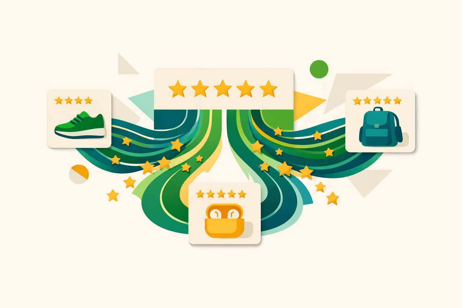 Illustration of Amazon product review stars splitting from a shared pool into separate product variations