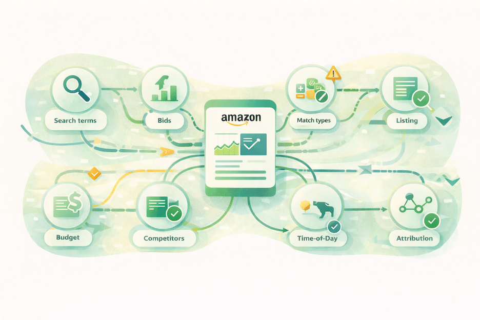 Amazon PPC campaign connected to diagnostic pathways identifying performance issues and optimization opportunities