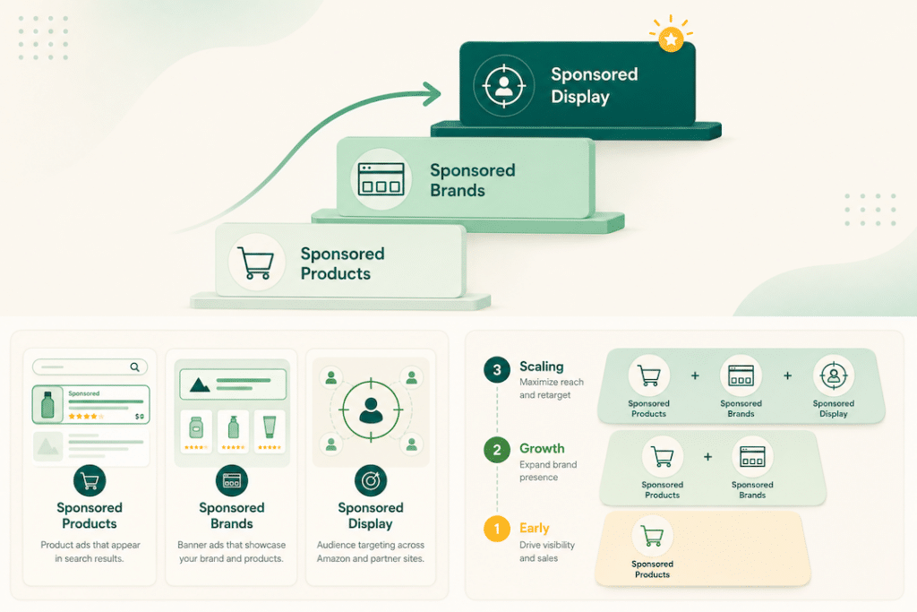 Sponsored Display Targeting Example Amazon Sponsored Products vs Brands vs Display: 2026 Framework