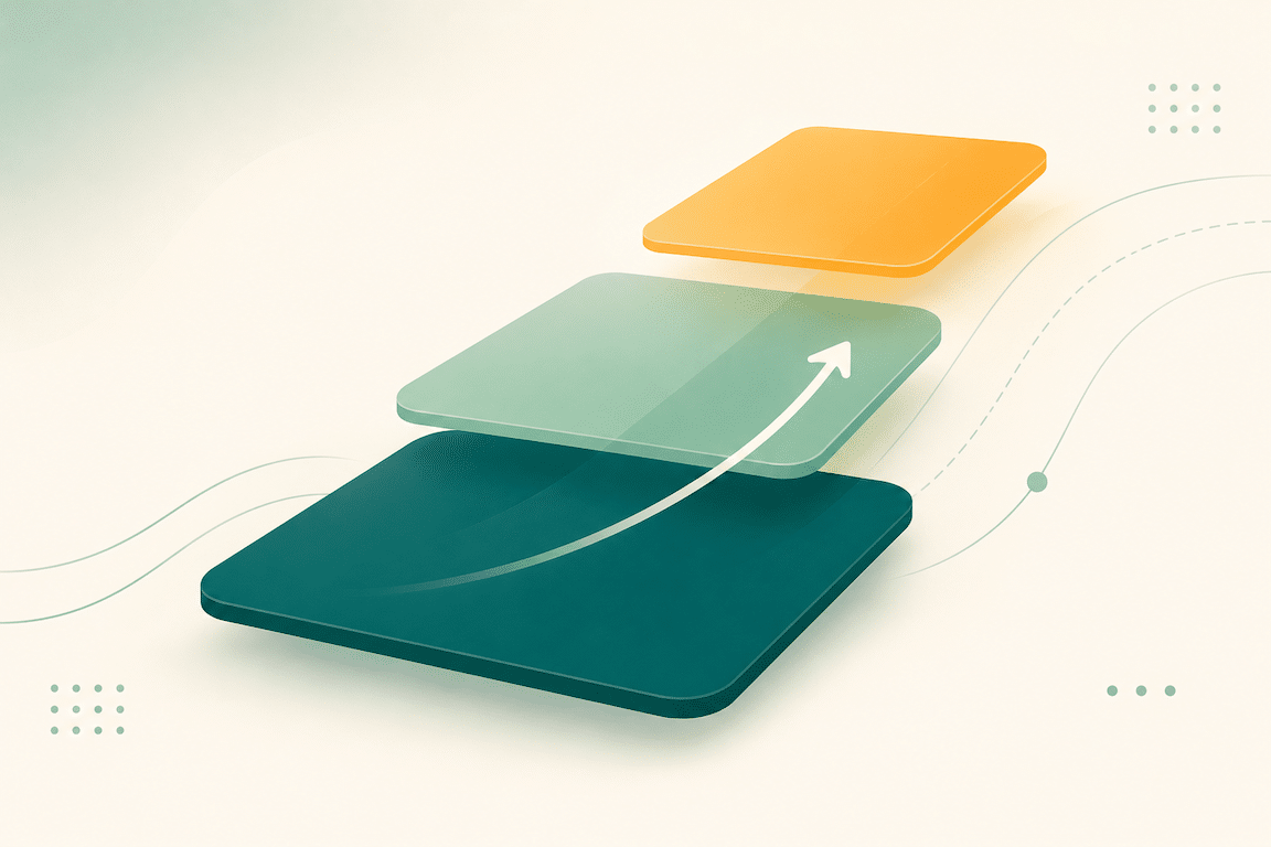Abstract layered illustration representing the sequential framework for Amazon sponsored ad formats