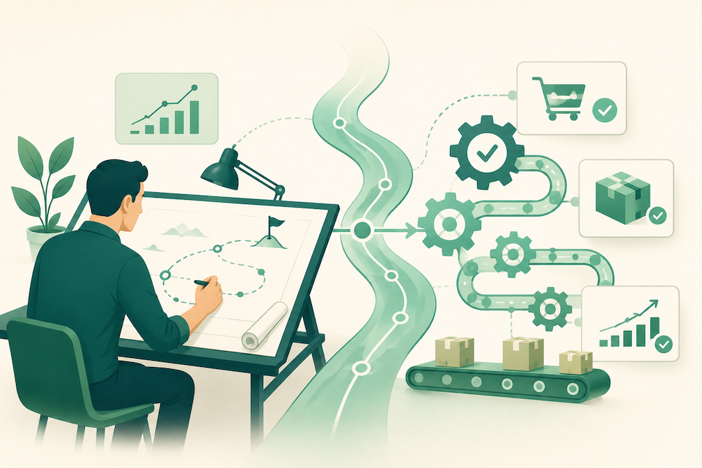 Illustration of human strategy directing automated execution on an Amazon account