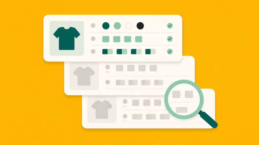 Illustration of complete versus incomplete Shopify product variant data