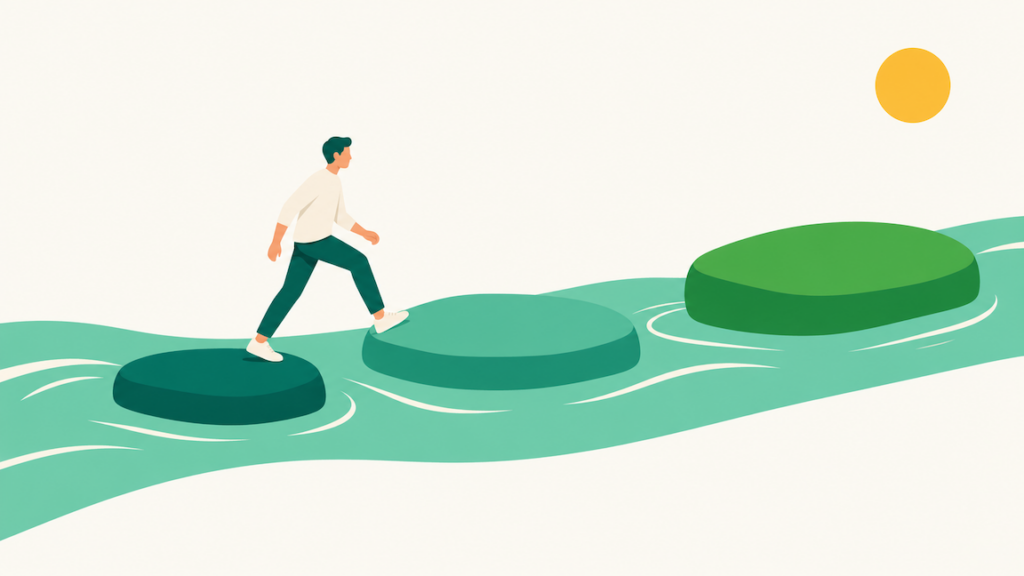 Three stepping stones representing the three phases of Amazon AI optimization