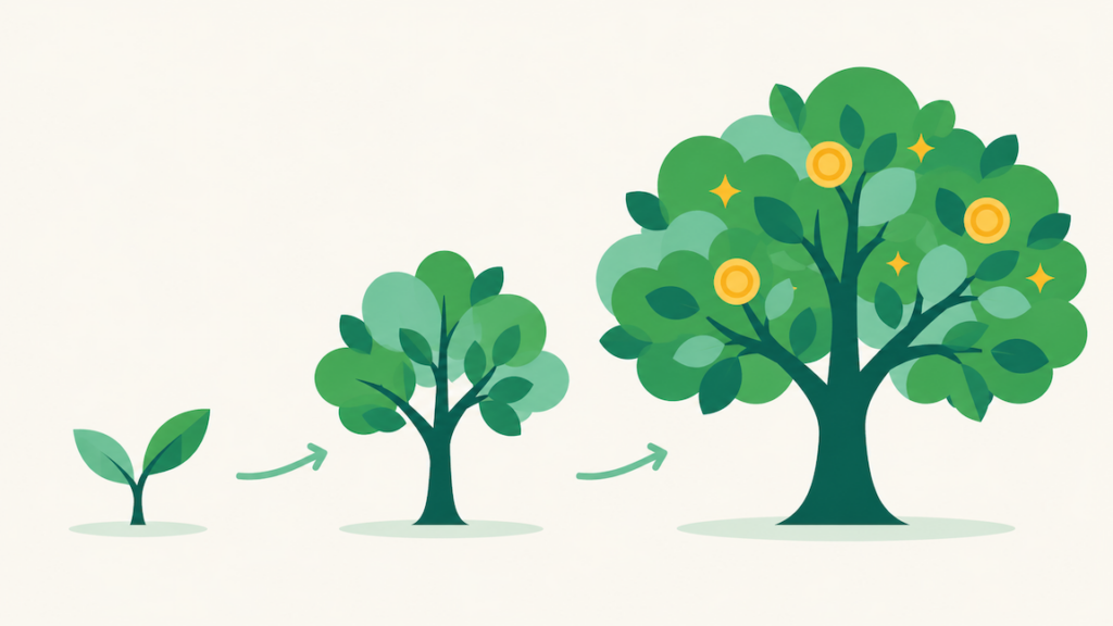 Tree growing in stages to represent the compounding results of consistent Amazon account management