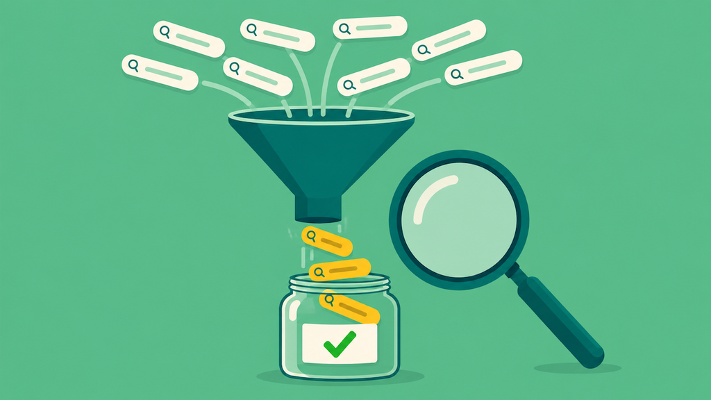 Funnel illustration showing broad search data narrowing to the terms that convert